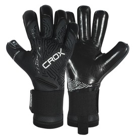 CROX Goalkeeper Gloves Contact Grip German Latex Negative Cut Goalie Gloves Removeable Finger Sticks Football Goalkeeping GK Gloves for Match & Training (Phantom Blackout, SIZE 9, Ambidextrous)