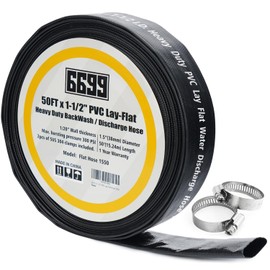 6699 Heavy Duty Discharge Hose PVC Lay Flat Water Tubing with Clamps Easy to Use Weather and Burst Resistant for Pools 1-1/2” ID x 50FT Drainage Kit