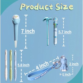 KUNHEHO 6pcs Kawaii Pens with 1 Cute Keychain Great gift for Boys Stress Relief Pen Cartoon Ballpoint Pen for Office Back to School Supplies Students Gift