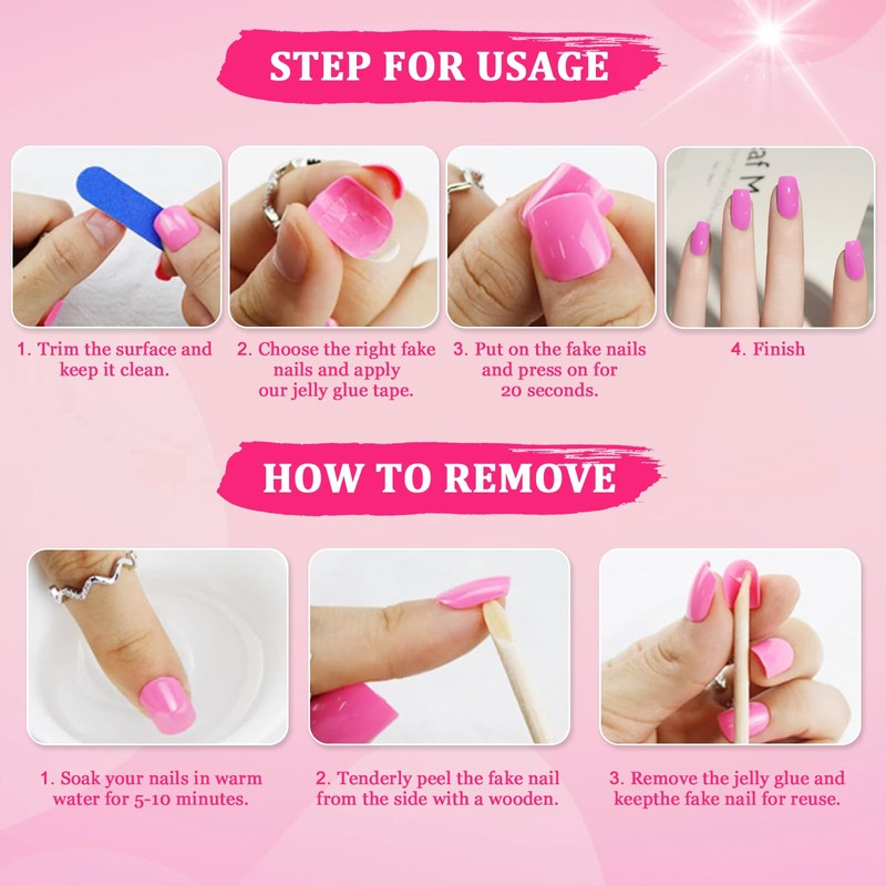 24Pcs Square False Nails Short French Tip Press on Nails