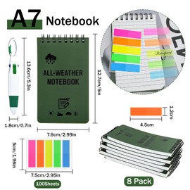 WRENYZK 8 Stücke mini Wasserdichte Notizblock mit zwei 4-farbigen Stiften und Haftstreifen, Notepad mit Top-Spirale, Field notes Book zum Schreiben im Regen, für Aktivitäten im Freien und Tactical
