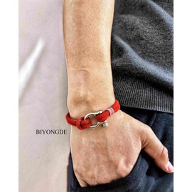 BIYONGDE Mens Womens Nautical Sailor Red Rope Bracelet, Two-row Friendship Bracelet with Steel Screw Anchor Shackles