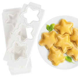Jumbo Ravioli Molds- 2.5" Christmas Stars- Homemade Filled Pasta Maker- 2 pc Tray & Press makes 3 Raviolis, Easy to Use & Clean - Add Fun to Your Next Italian Pasta Dinner Night, Stocking Stuffer Gift