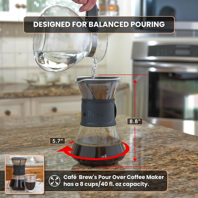 CAFE BREW COLLECTION Pour Over Coffee Maker with Permanent Filter,