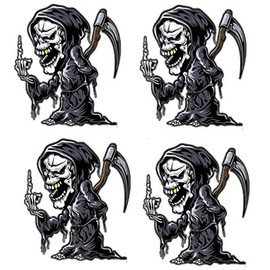 4 Pieces Grim Reaper Sticker, Gold Tooth - 2 inches, Funny Hard Hat Sticker Decal, Construction Helmet Label Funny