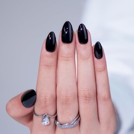 BTArtbox Black Press On Nails Almond - BTArtbox Short Press On Nails with Nail Glue, Fit Perfectly & Natural Reusable Stick On Nails in 16 Sizes - 30PCS Soft Gel Glue On Nails Kit, Black Velvet