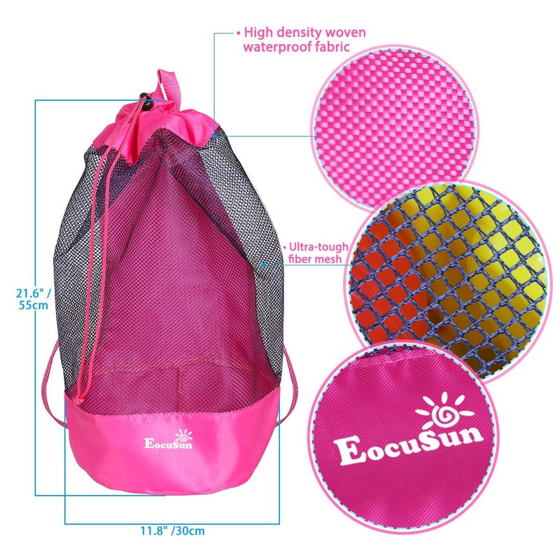EocuSun Large Mesh Beach Bag Tote Durable Sand Away Drawstring