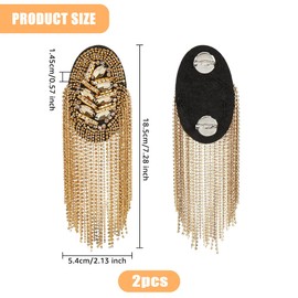 SUPERFINDINGS Pack of 2 Rhinestone Shoulder Badges Removable Iron Tassel Epaulettes Retro Golden Shoulder Brooch Shoulder Patches Gold for Men and Women Fabric Uniform Accessories 185 x 54 mm