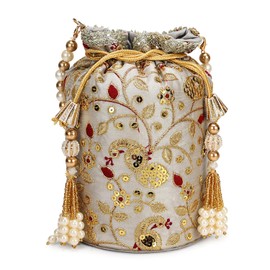 LONGING TO BUY Women Ethnic Potli Bags For Wedding & Party Function, Grey