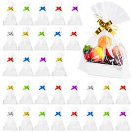 Fainne 106 Pcs Basket for Gifts Empty, Gift Basket Bulk Include 30 Gift Basket Empty with Handles 40 Plastic Bags and 36 Multicolor Bows for Christmas Thanksgiving Wedding Birthday Party (White)