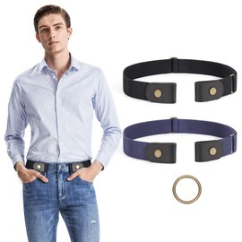 2 Pack No Buckle Stretch No Show Belt for Men 1.39 inches Wide Invisible Elastic Belt for Jeans Pants by WHIPPY Black+Blue Large to Plus Size