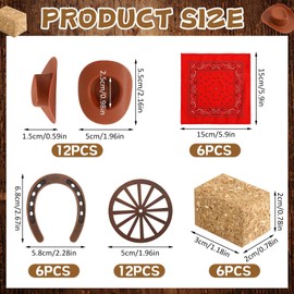 42 Pcs Western Mini Hay Bale Cowboy Hats Horseshoes Bandanas Party Decor