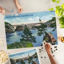 Lantern Press 1000 Piece Jigsaw Puzzle, Whidbey Island, Washington, View of Deception Pass Bridge from The Side