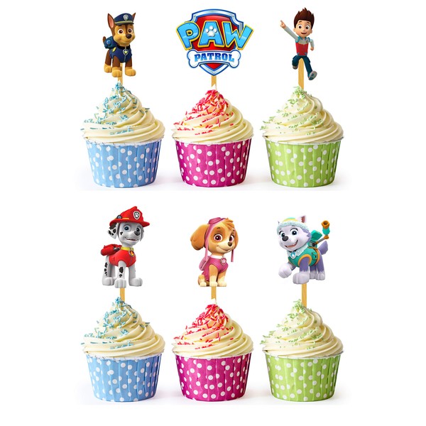 24 púas para decoración de cupcakes, diseño de la Patrulla Canina, para fiestas infantiles...