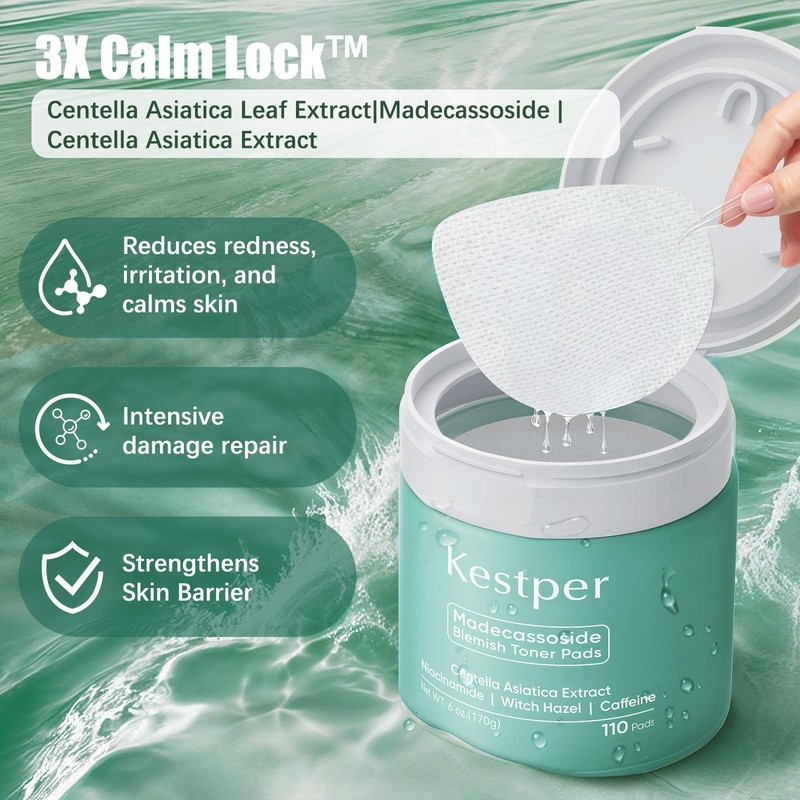 Kestper Madecassoside & Caffeine Toner Pads|Soothe Redness,Strengthen Barrier & Refine