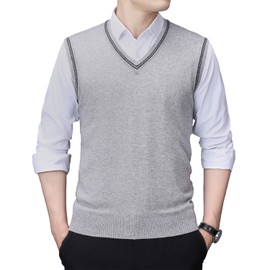 YINNORE Mens V Neck Sleeveless Sweater Vest Comfort Cashmere Wool Knitted Pullover Tank Top Cardigans (UK, Alpha, XL, Regular, Regular, Grey)