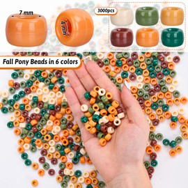 FYSUIMU 3000Pcs Fall Pony Beads 6 Mixed Colors Plastic Craft Bead Green Orange Spacer Bead for Autumn Thanksgiving Party DIY Craft Necklace Bracelet Jewelry Making