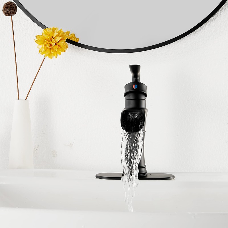 Waterfall Bathroom Faucet GGStudy Black Single Handle One Hole Farmhouse