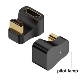 BSHTU 8K HDMI 2.1 Adapter, 360 Degree U Shaped, 48Gbps, HDMI Male to Female Converter with LED Indicator, Black, 1pcs (Up Angle)