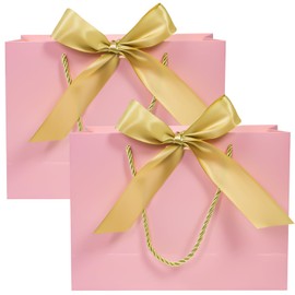 BIHIYII 2Pcs Pink Gift Bags Medium, Valentines Gift Bags for Presents, Birthday Gift Bag, Christening Wedding Bridesmaid Gift Party Bags for Her Him, 28 x 20 x 9 cm