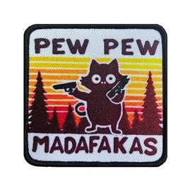 PEW PEW MADAFAKAS Cat Patch Morale Patches Velcro Embroidery Tactical Velcro for Clothing Backpack Baseball Cap Uniform Vest Dog Harness Yellow