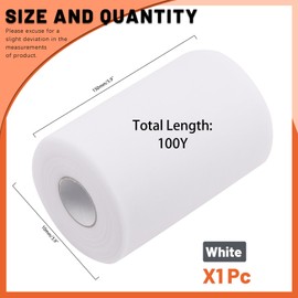 Tanstic 1Pc White Tulle Fabric Roll, 6 Inch x 100 Yards Tulle Ribbon Fabric Spool Fabric Tulle Roll for DIY Tutu Bow, Birthday Party Wedding Decorations