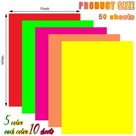 Tenceur 50 Pieces Neon Poster Board 11" x 14" Neon Cardstock Neon Construction Paper Large Poster Board Fluorescent Poster Board for School Craft Project Presentation Drawing Graphic Display