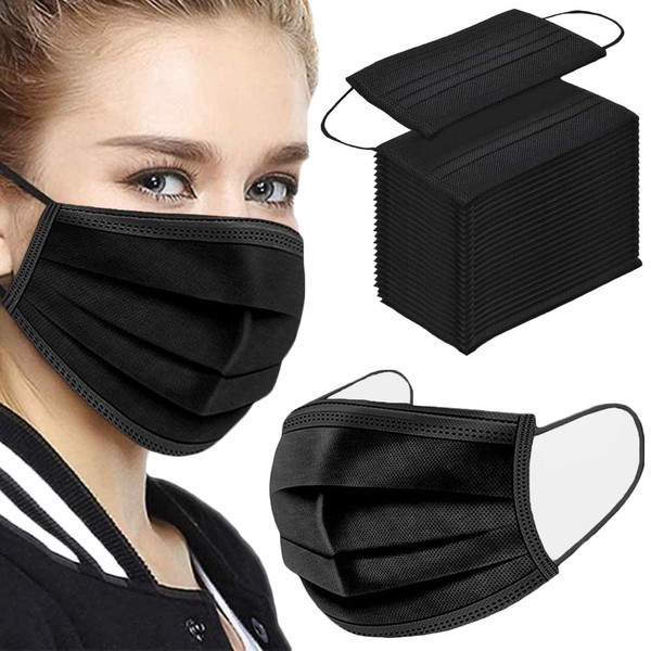 100PCS 3 ply black disposable face shield filter protection