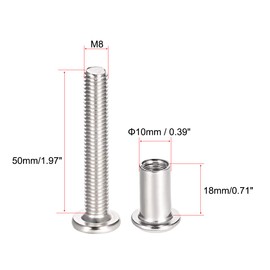 sourcing map Screw Post Fit for 3/8"(10mm) Hole Dia, Male M8x50mm Belt Buckle Binding Bolts Leather Fastener Carbon Steel 5 Sets