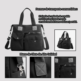 Bolso Mujer, Multifuncional Y Antirrobo Gran Varios Bolsillos Mujer, Impermeable Nylon Bolsas de Hombro Mano Para Viaje Bolso Bandolera Mujer