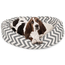 32 inch Grey Chevron Sherpa Bagel Dog Bed