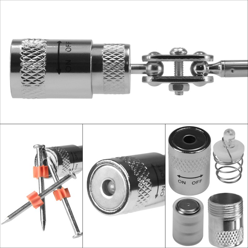 Claw type flexible picker with LED light, telescopic inspection mirror