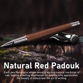 WEMATE Wooden Rollerball Pen Set, Extra 2 Refills (1 Black and 1 Blue) Chic Writing Pen, Beautiful Luxury Office Gift for Men, Professionals and Executives, Cool Wooden Pen for Journals