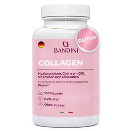 BANDINI Bandini Collagen Type I Peptan Hyaluronic Acid Complex 180 Capsules, High-Dose Premium Marine Collagen Hydrolysate, With Coenzyme Q10, Biotin, Selenium, Zinc, Vitamins C, D, E, A, B12, Copper, Magnesium