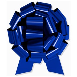 InstaBows Large Blue Gift Bow 12" Metallic Pull String Bow Perfect for Gift Wrapping Big Presents Cars Bikes & More