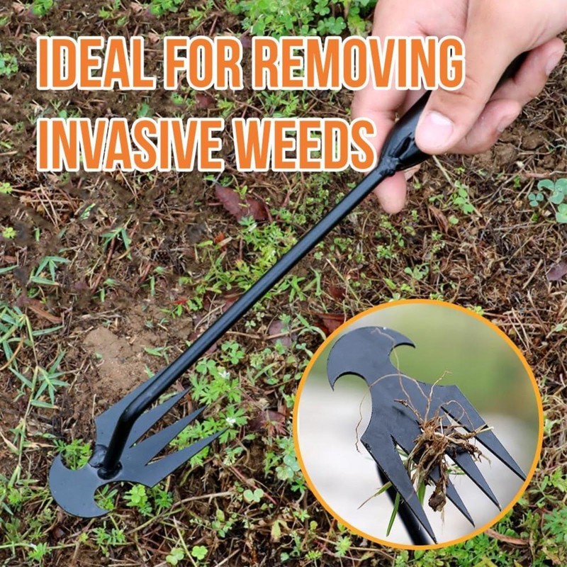 MOTEERLLU Weeding Artifact Uprooting Weeding Tool Gardening, 4-Claw Manganese Steel