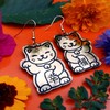 Golden Waving Lucky Cat Maneki Neko Dangle Earrings, Janpanese Manekineko