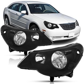 corkiauto Headlights Assembly Compatible with 2007 2008 2009 2010 Chrysler Sebring 4Dr Sedan Driver and Passenger Side, Black Housing Clear Side