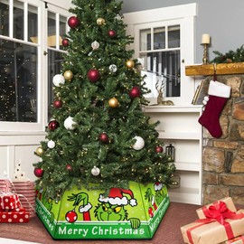 Christmas Tree Collar,31 Inches Green Christmas Tree Base Cover for Artificial Trees,Grin-ch Hexagon Stand Foldable Xmas Tree Collars for Party Holiday Winter Party Tree Decorations