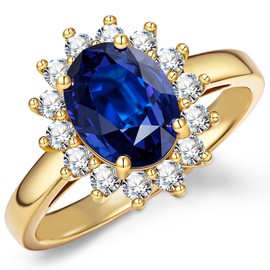 GONA 1-3.5CT Lab Grown Blue Sapphire Ring Gemstone GRC Certificate Princess Diana Kate Anniversary Engagement Wedding Promise Tarnish-Resistant Silver Rings Woman Moissanite Diamond Royal Blue