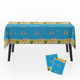 Zharkoo 2Pack Beach Theme Tablecloth 54" x108", Summer Disposable Table Cover for Tropical Pool Party Decorations, Ocean Sand Seaside Picnic Plastic Table Cloth for Kids