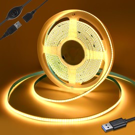 Yamlten 5 V COB LED Strip 3000 K Warm White with Switch, 320 LEDs/M Dimmable LED Strip for TV Backlight, Computer, Cabinet, Bedroom DIY LED Strip 1 m (Power Supply Excludes)