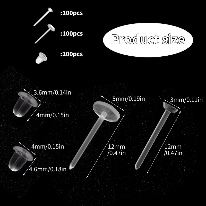 400 Pcs Clear Earrings, Plastic Earrings Clear Ear Pins and