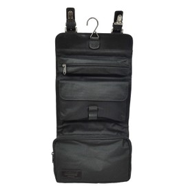 Mens Handmade Real Leather Hanging Toiletry Bag Travel Overnight Wash Bag ScrubSack (Black)