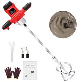 Cement Mixer, Handheld Electric Concrete Mixer, Portable Mortar Mixer with 6 Adjustable Speed, 110V Mud Mixer Machine Drill Tool for Paint Mortar Fodder Mixing Drywall Grout Plaster (Red)