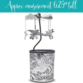 Hummingbird Candle Holder - Silver Metal Rotating Spinning Humming Bird Charms - Spinner Scandinavian Designs - 6 1/4 Inch Tall