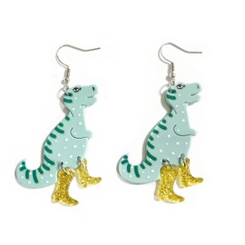 Cute Acrylic Animal Drop Earrings Colorful Boots Chicken Hen Dinosaur Lovely Panda with Bamboos Funny Animal Dangle Earrings For Women Christams Birthday Gift-Dinosaur