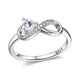 925 Sterling Silver Infinity Heart Birthstone Ring for Women, Christmas Rings, Engagement Ring, Wedding Ring for Mother Women, 57 (18.1), Sterling Silver, Cubic Zirconia