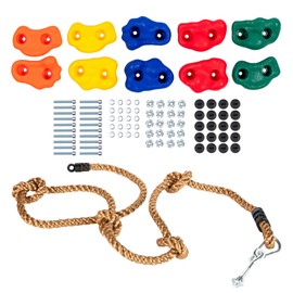 Squirrel Products Kids Climbing Rope and Rock Holds Bundle, Easy Setup for Playgrounds, Tree Houses, Obstacle Courses, and Indoor/Outdoor Fun - 10 Rocks Holds