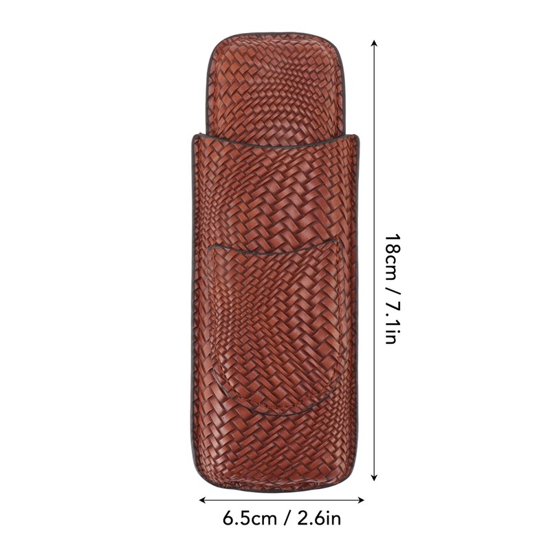 Cigar Case Holder Elegant Vintage Style Woven Pattern Leather Portable